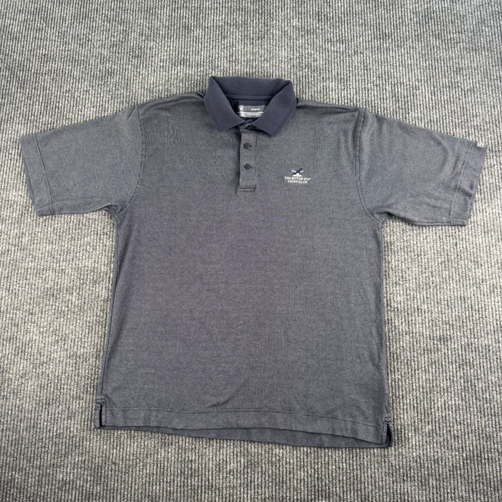 The Bitter End Yatch Club Polo Shirt Men Large Blue Birdseye Cutter & Buck Golf